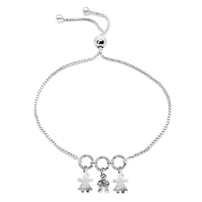 Unaloe Women's Adjustable Sterling Silver Bracelet For Mom, With Three Charms Two Girl And One Boys, Perfec