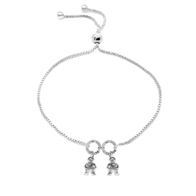 Unaloe Women's Adjustable Sterling Silver Bracelet With Two Child Charms