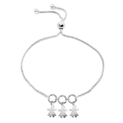 Unaloe Women's Adjustable Sterling Silver Mom Bracelet With Three Little Girls Charms, Perfect Gift For Mom