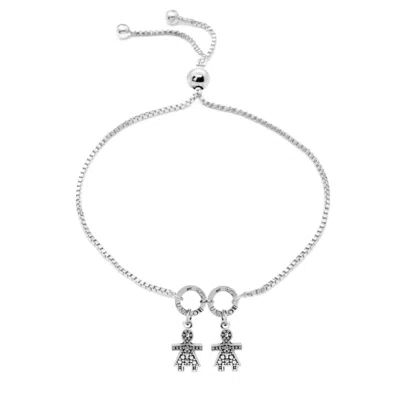 Unaloe Women's Adjustable Sterling Silver Mom Bracelet With Two Daughter Charms