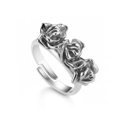 Unaloe Women's Adjustable Sterling Silver  Ring With Raised Roses