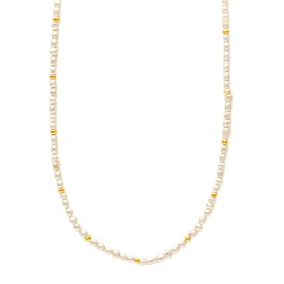 Unaloe Women's Baroque Natural Pearl Necklace With Gold-plated Sterling Silver Spheres