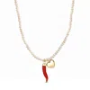 Unaloe Women's Baroque Pearl Necklace With Coral Cornicello And Gold-plated Silver Heart