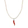 Unaloe Women's Baroque Pearl Necklace With Silver Coral Cornicello