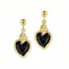 Unaloe Women's Black / Gold Silver Earrings With Gold-plated Black Heart Pendant