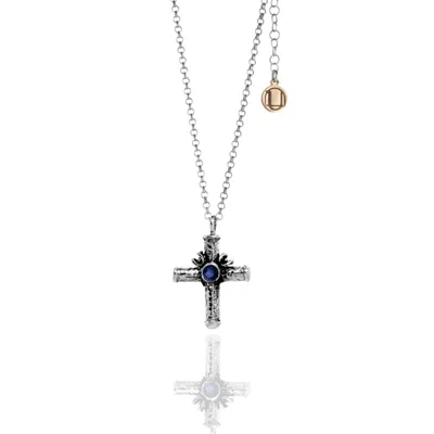 Unaloe Women's Blue Eternal Cross Silver Necklace With Sapphire
