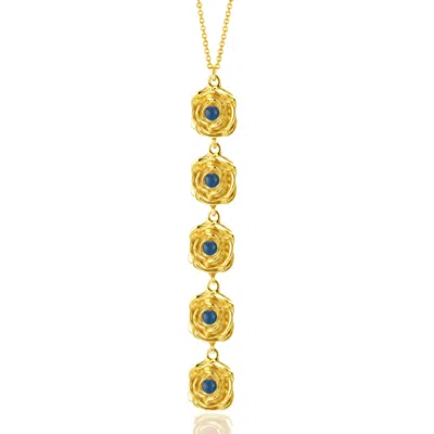 Unaloe Women's Blue / Gold Gold Vermeil Sapphire Drop Necklace – Five Blue Gemstone Italian Floral Design