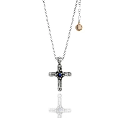 Unaloe Women's Blue Purity Cross Silver Necklace With Sapphire