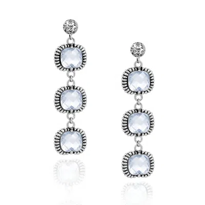 Unaloe Women's Blue / Silver Dangle Earrings Sterling Silver – Timeless Elegance With Three  Blue Crystal D In Metallic