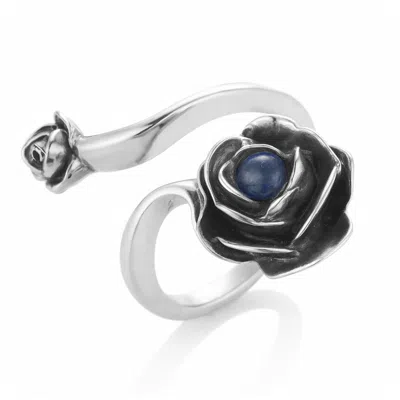 Unaloe Women's Blue / Silver Rose Ring With Natural  Sapphire– Adjustable Sterling Silver Jewelry In Multi