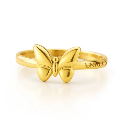 Unaloe Women's Butterfly Ring In Gold-plated Sterling Silver-