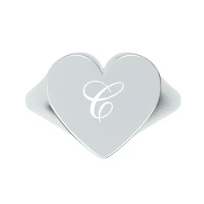 Unaloe Women's Custom Heart Shaped Chevalier Ring In Sterling Silver With -c- Initial