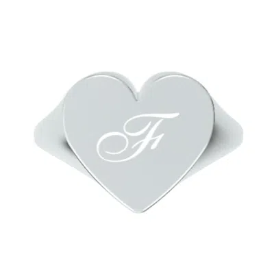 Unaloe Women's Custom Heart Shaped Chevalier Ring In Sterling Silver With -f- Initial