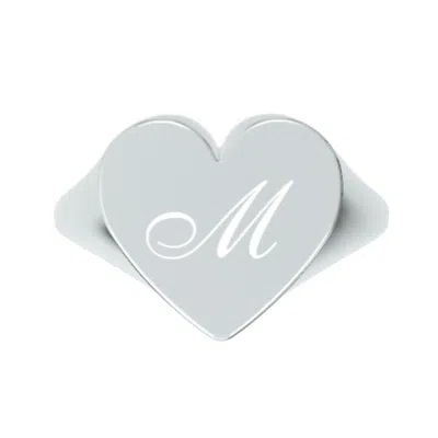 Unaloe Women's Custom Heart Shaped Chevalier Ring In Sterling Silver With -m- Initial
