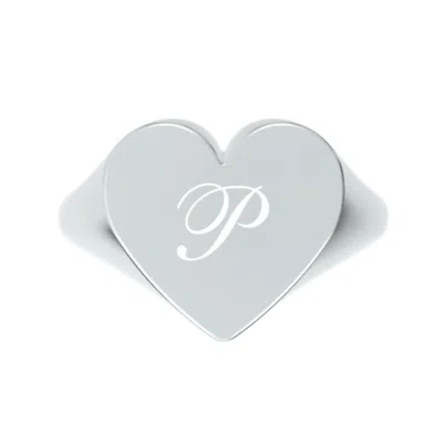 Unaloe Women's Custom Heart Shaped Chevalier Ring In Sterling Silver With -p- Initial