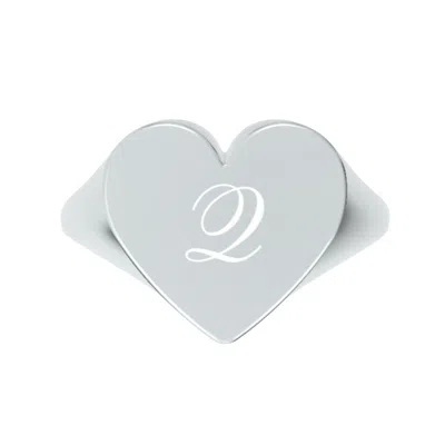 Unaloe Women's Custom Heart Shaped Chevalier Ring In Sterling Silver With -q- Initial