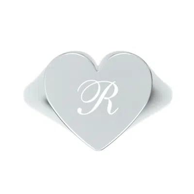 Unaloe Women's Custom Heart Shaped Chevalier Ring In Sterling Silver With -r- Initial
