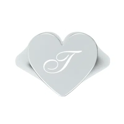 Unaloe Women's Custom Heart Shaped Chevalier Ring In Sterling Silver With -t- Initial