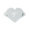 Unaloe Women's Custom Heart Shaped Chevalier Ring In Sterling Silver With -v- Initial
