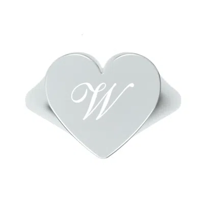 Unaloe Women's Custom Heart Shaped Chevalier Ring In Sterling Silver With -w- Initial