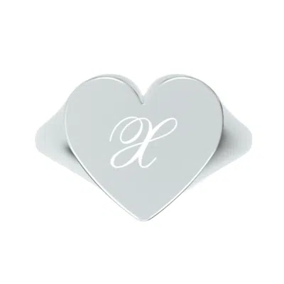 Unaloe Women's Custom Heart Shaped Chevalier Ring In Sterling Silver With -x- Initial