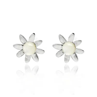 Unaloe Women's Daisy Earrings In Silver With Pearl
