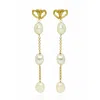 Unaloe Women's Earrings With Intertwined Hearts And Pearls, Gold-plated
