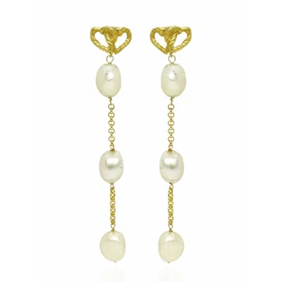 Unaloe Women's Earrings With Intertwined Hearts And Pearls, Gold-plated