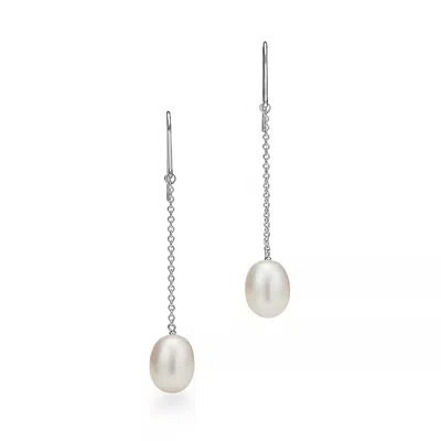 Unaloe Women's Earrings With Silver Chain And Dangling Natural Pearl