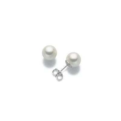 Unaloe Women's Elegant Eighteen Carat White Gold Stud Earrings With Natural Freshwater Pearls Timeless Luxu