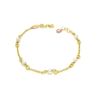 Unaloe Women's Elegant Soft Bracelet With Five Natural Pearls And Gold-plated Silver