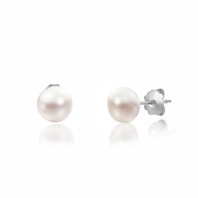 Unaloe Women's Elegant Sterling Silver Pearl Stud Earrings For Timeless