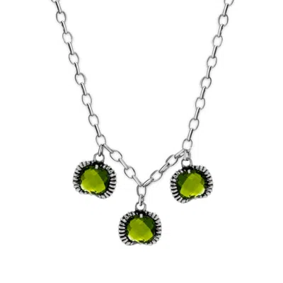 Unaloe Women's Fantasy Necklace Silver– Timeless Elegance With Three Green Crystal