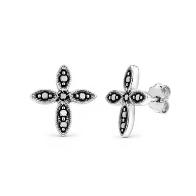Unaloe Women's Floral Cross Stud Earrings – Sterling Silver