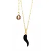 Unaloe Women's Gold / Black Gold And Back Enamel Cornicello Necklace – Italian Handmade Good Luck Charm