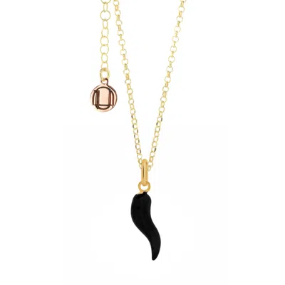 Unaloe Women's Gold / Black Gold And Back Enamel Cornicello Necklace – Italian Handmade Good Luck Charm In Multi
