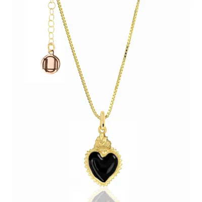 Unaloe Women's Gold / Black Gold-plated Necklace With Black Heart Pendant