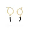 Unaloe Women's Gold / Black Hoop Earrings With Gold-plated Black Horn Pendant