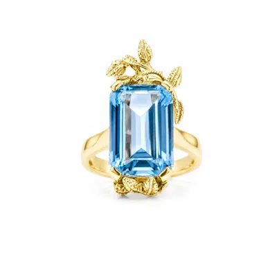 Unaloe Women's Gold / Blue Aquamarine Blue Gemstone Leaf Statement Ring – Gold Vermeil In Gold/blue