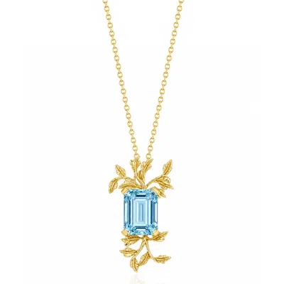 Unaloe Women's Gold / Blue Aquamarine-coloured Gemstone Leaf Convertible Necklace & Brooch – Gold Vermeil In Gold/blue