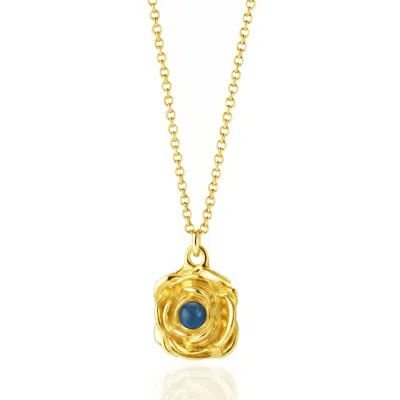 Unaloe Women's Gold / Blue Blue Sapphire Rose Necklace In Gold Vermeil – Luxury Handmade Italian Jewelry