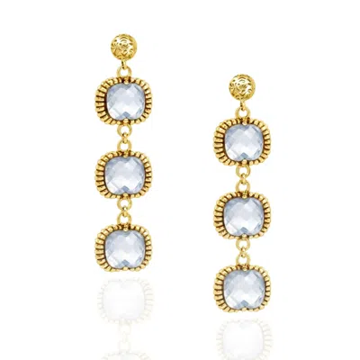 Unaloe Women's Gold / Blue Dangle Earrings Gold Plated – Timeless Elegance With Three  Blue Crystal Draft
