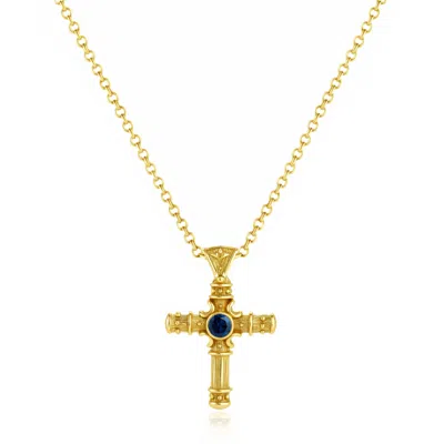 Unaloe Women's Gold / Blue Eternal Cross Necklace With Sapphire In Gold Vermeil
