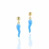 Unaloe Women's Gold / Blue Gold Plated And Sky Blue Enamel Cornicello Earrings – Italian Handmade Good Luck