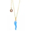 Unaloe Women's Gold / Blue Gold Plated And Sky Blue Enamel Cornicello Necklace – Italian Handmade Good Luck