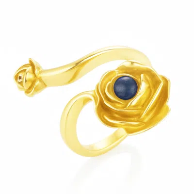 Unaloe Women's Gold / Blue Gold Rose Ring With Natural  Sapphire– Adjustable Sterling Silver Flower Jewelry In Multi