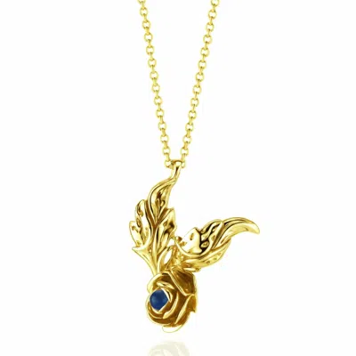 Unaloe Women's Gold / Blue Gold Vermeil Sapphire Necklace – Black Rose Floral Pendant With Natural Blue Sap