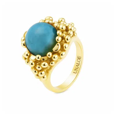 Unaloe Women's Gold / Blue Ribes Silver Ring, Gold-plated With Natural Amazzonite In Multi