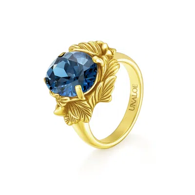 Unaloe Women's Gold / Blue Ring In Sterling Silver  With Gold Plated With Royal Blue Zirconia – Coleus Oval In Multi