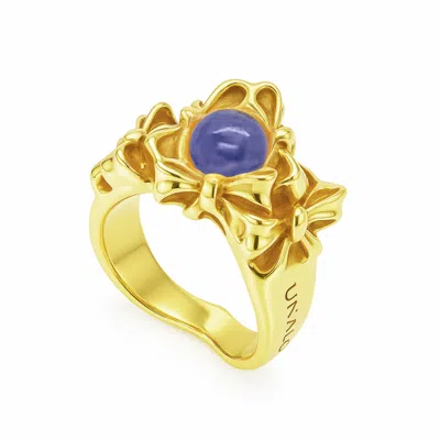 Unaloe Women's Gold / Blue Sterling Silver-gold Plated Bow-inspired Ring With Blue Kyanite Stone In Multi
